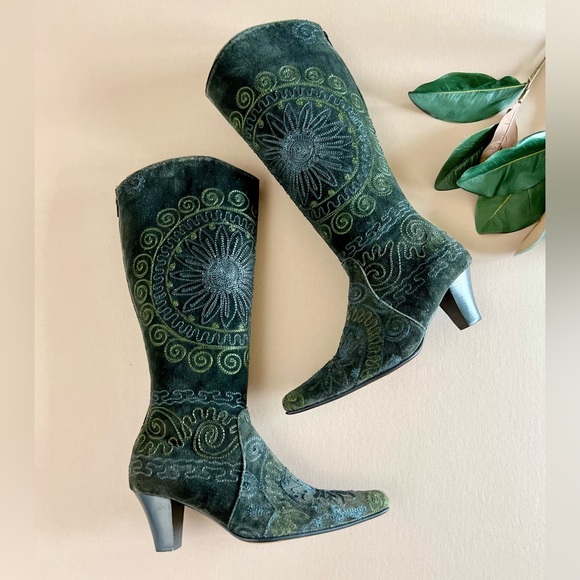 Embroidered Heeled Boots - Picture 1 of 14